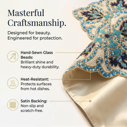 Beaded Table Runner – Blue White, 36x13 Inch