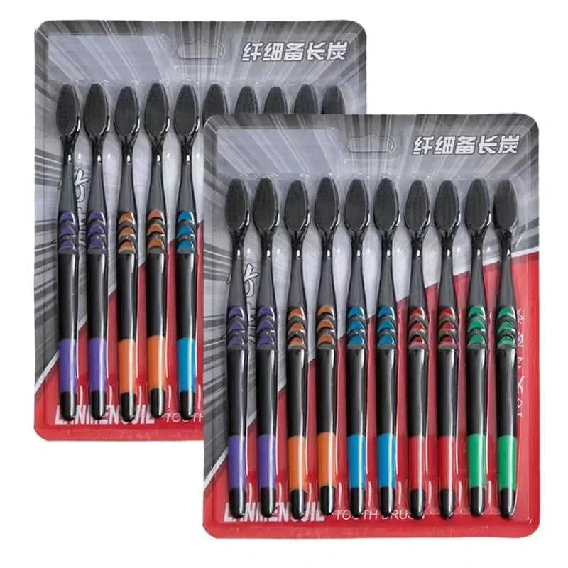10-Pack Soft Bristle Bamboo Charcoal Toothbrush Set Eco My Home Natural Toothbrush ecomyhome.store United States