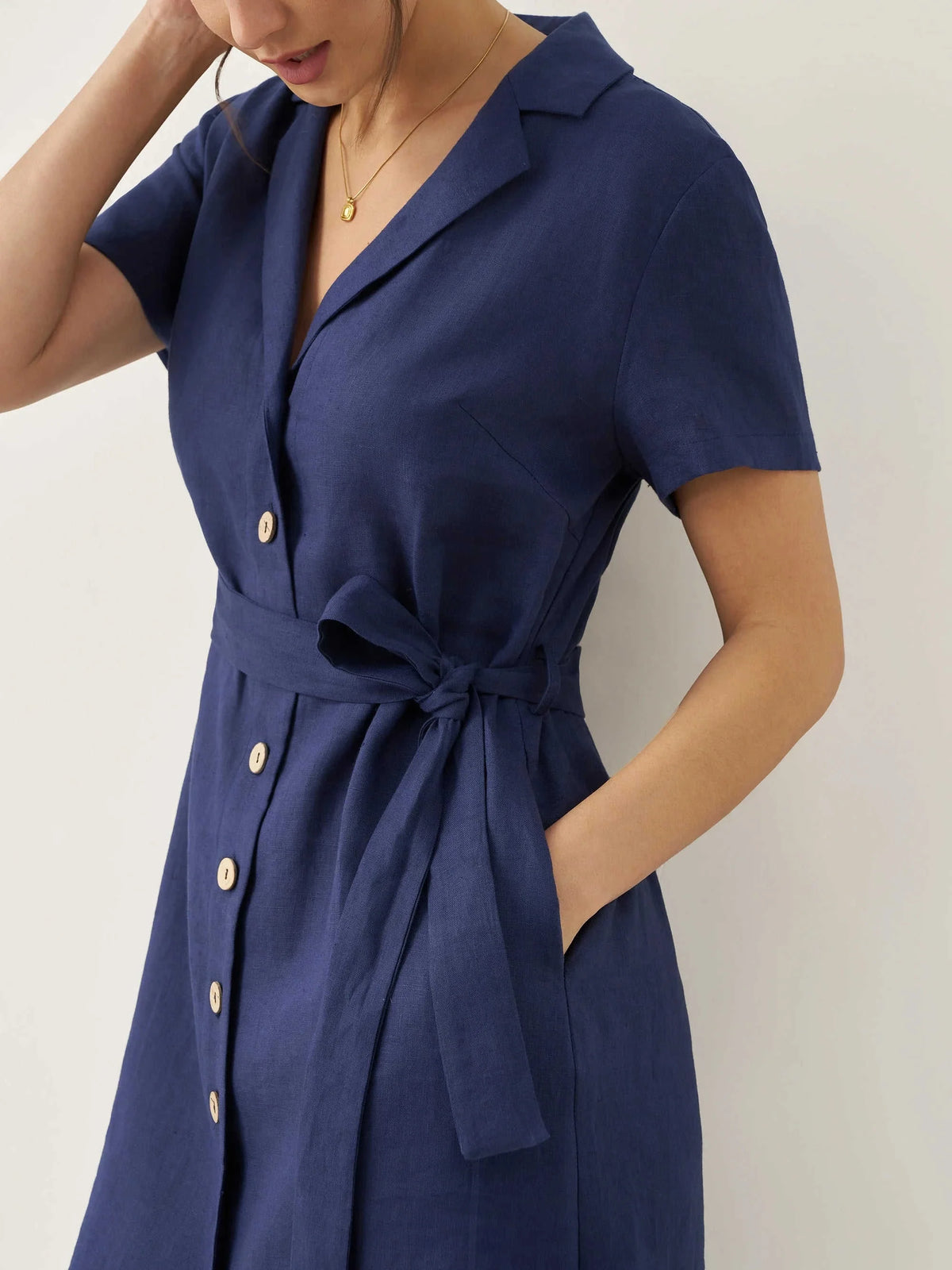 100% Linen V-Neck Button-Front Shirt Dress EILEEN Eco My Home Dresses > Mini Dresses > Linen > Work Office / Office Workwear LINTICO ecomyhome.store United States