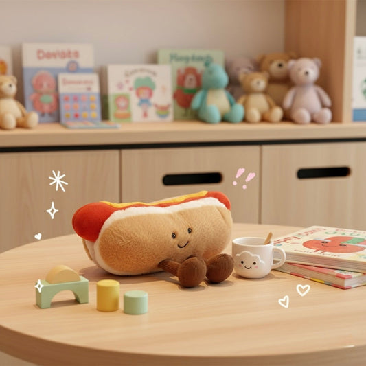 Hot Dog Plush Toy with Cute Dangly Feet – Kawaii Soft Toy for Kids & Adults