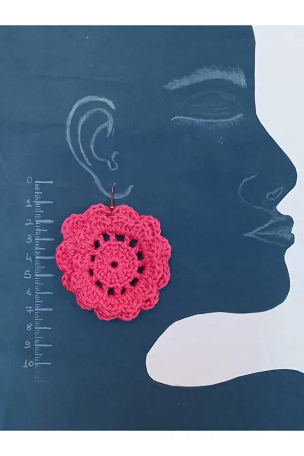 Women’s Handmade Pink Crochet Flower Earrings – Boho Floral Drop Design