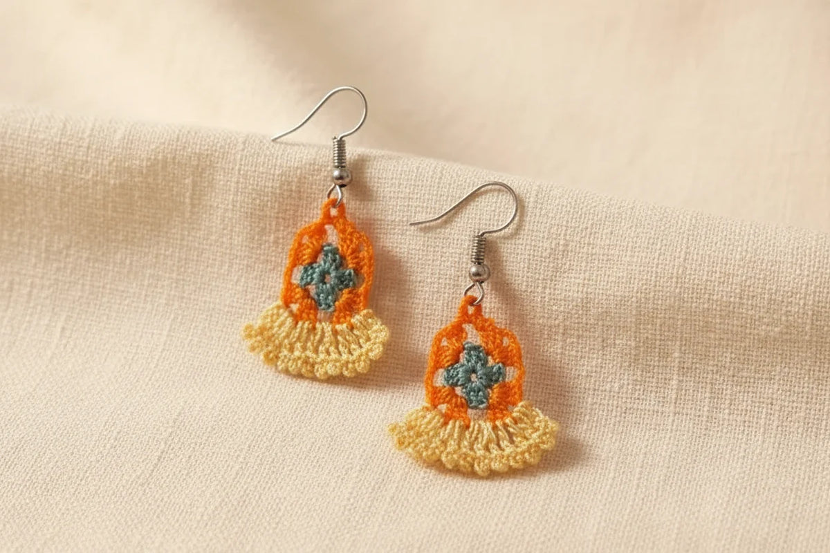 Women’s Handmade Sunflower Crochet Earrings – Boho Floral Drop