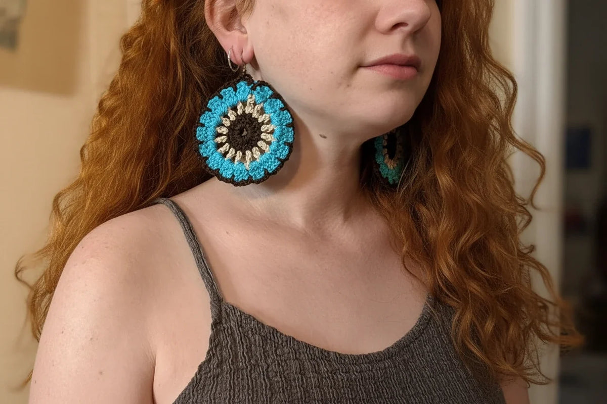 Women’s Handmade Knit Earrings – Boho Thread Drop Design
