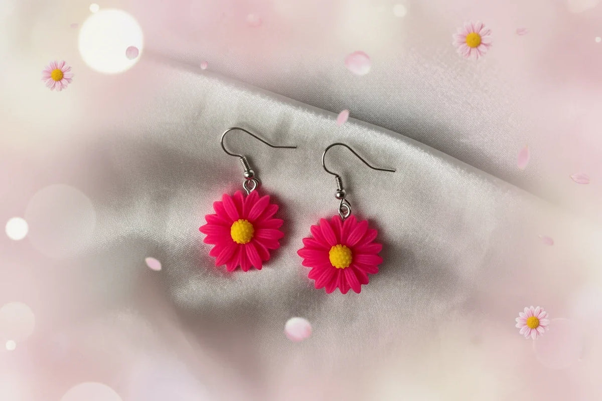 Women’s Handmade Fuchsia Daisy Earrings – Boho Floral Design