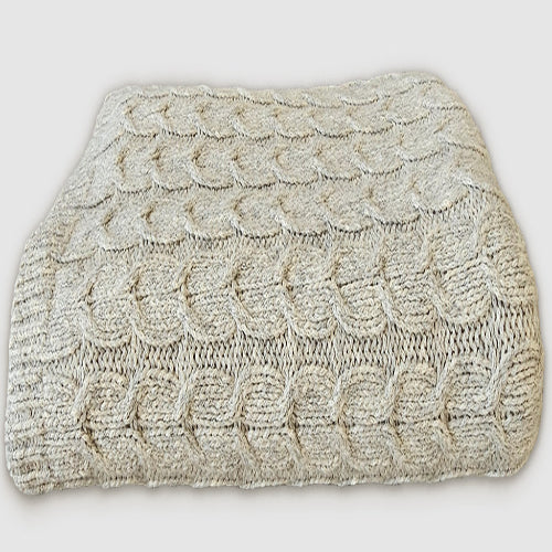 Hand-Finished Undyed Baby Alpaca & Peruvian Pima Cotton Cable Knit Throw Blanket | Silver Gray | Muru Collection
