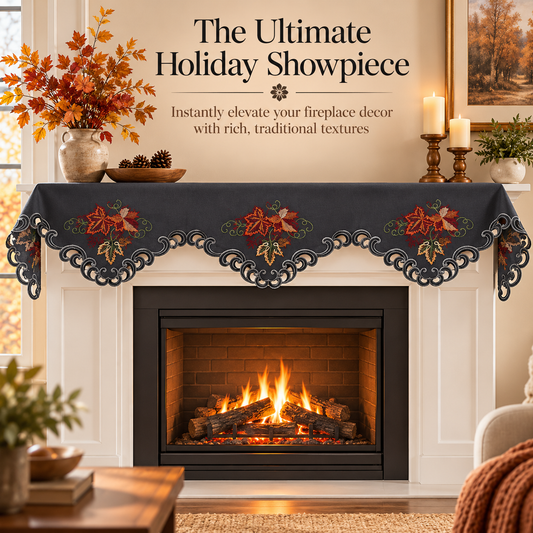 Gray Mantel Scarf – Fleur, 18x90 Inch