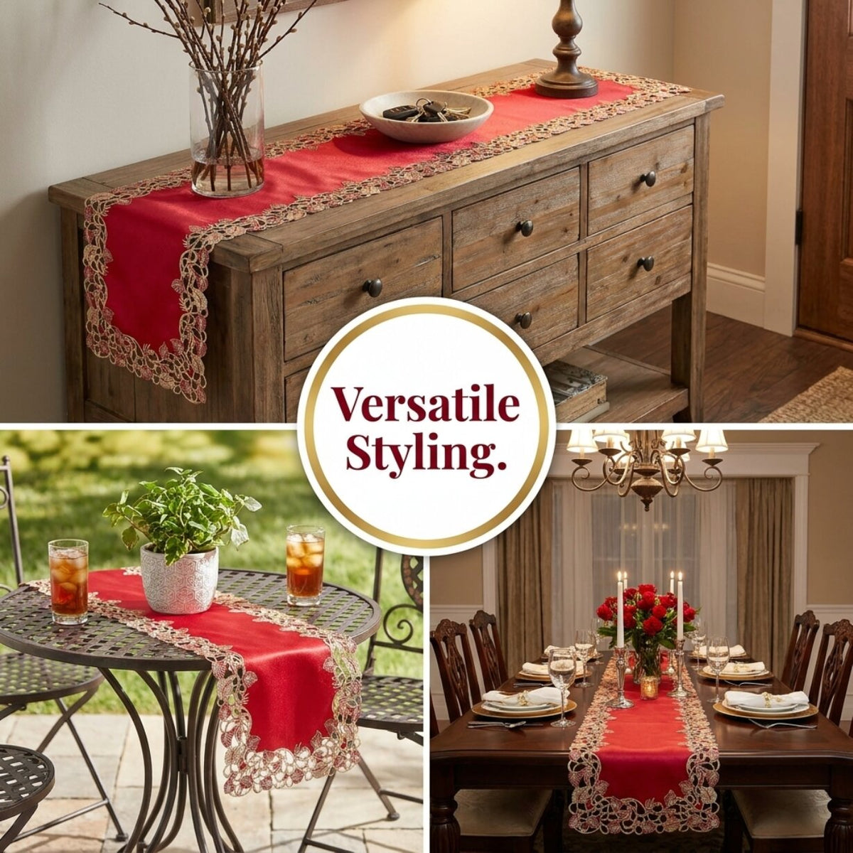 Burgundy Gold Table Runner – Royal Garnet, 14x108 Inch