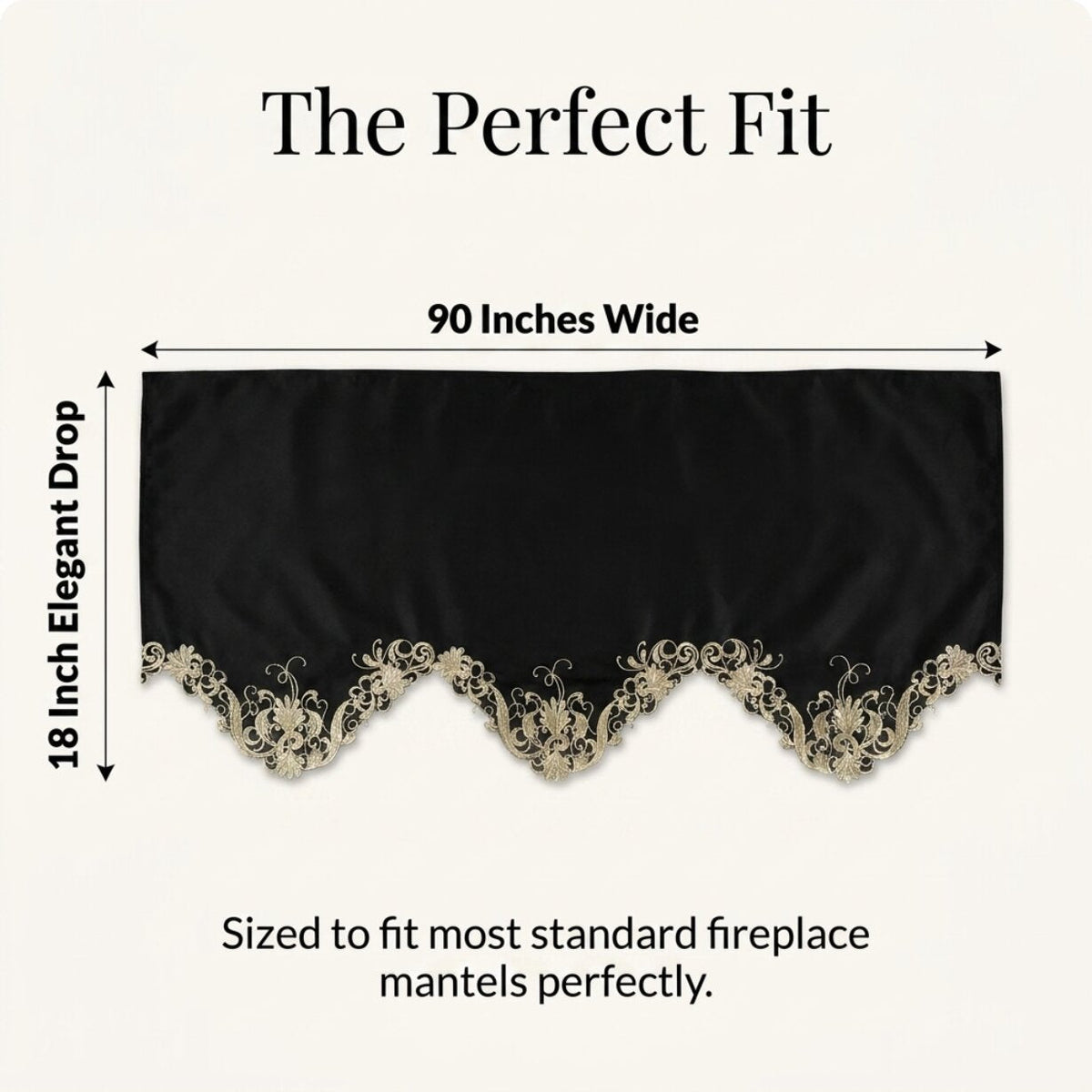 Black Gold Mantel Scarf – Golden Night, 18x90 Inch