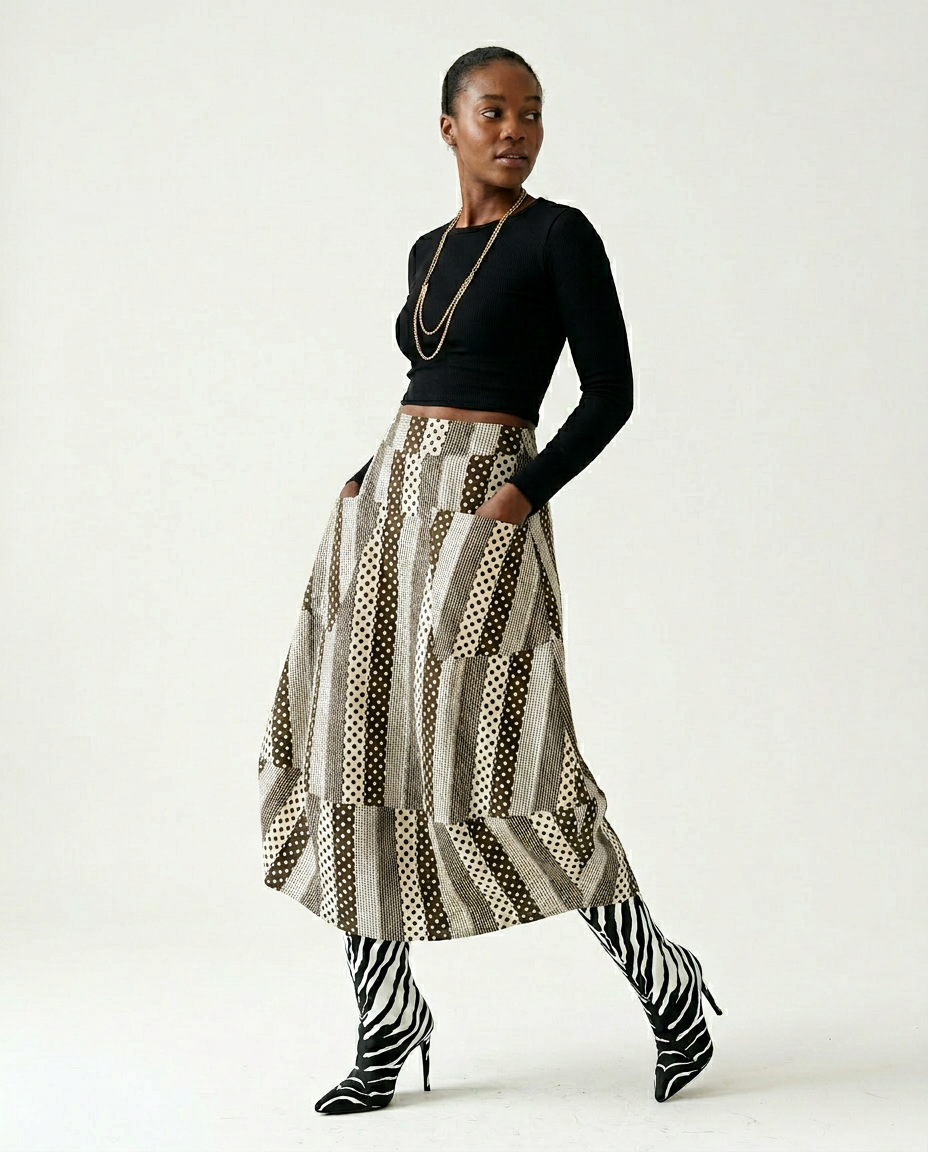 Unique Dot Striped A-Line Skirt