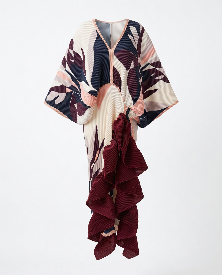 Ethereal Pleated Ruffle Maxi Kaftan