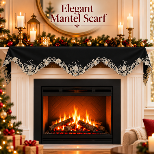 Black Gold Mantel Scarf – Golden Night, 18x90 Inch