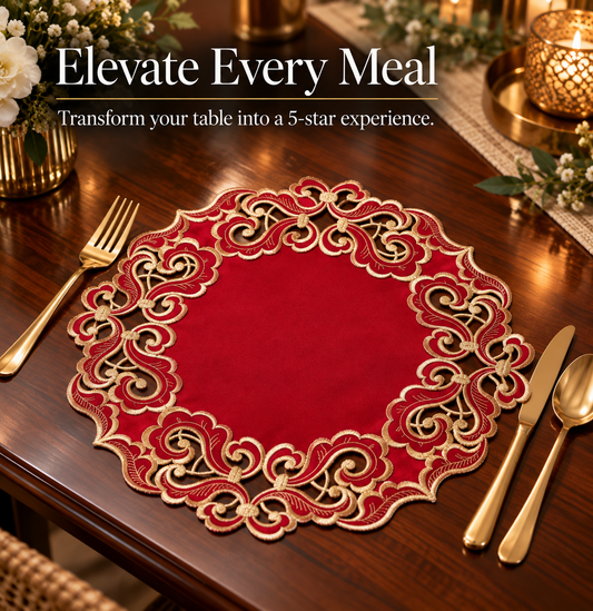 Burgundy Gold Doilies – Crimson Glow, 15 Inch