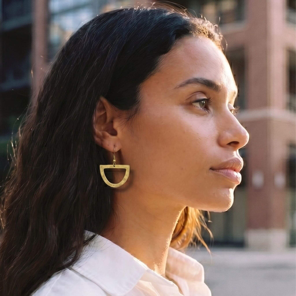 Hammered Half-Circle Brass Earrings | Jano