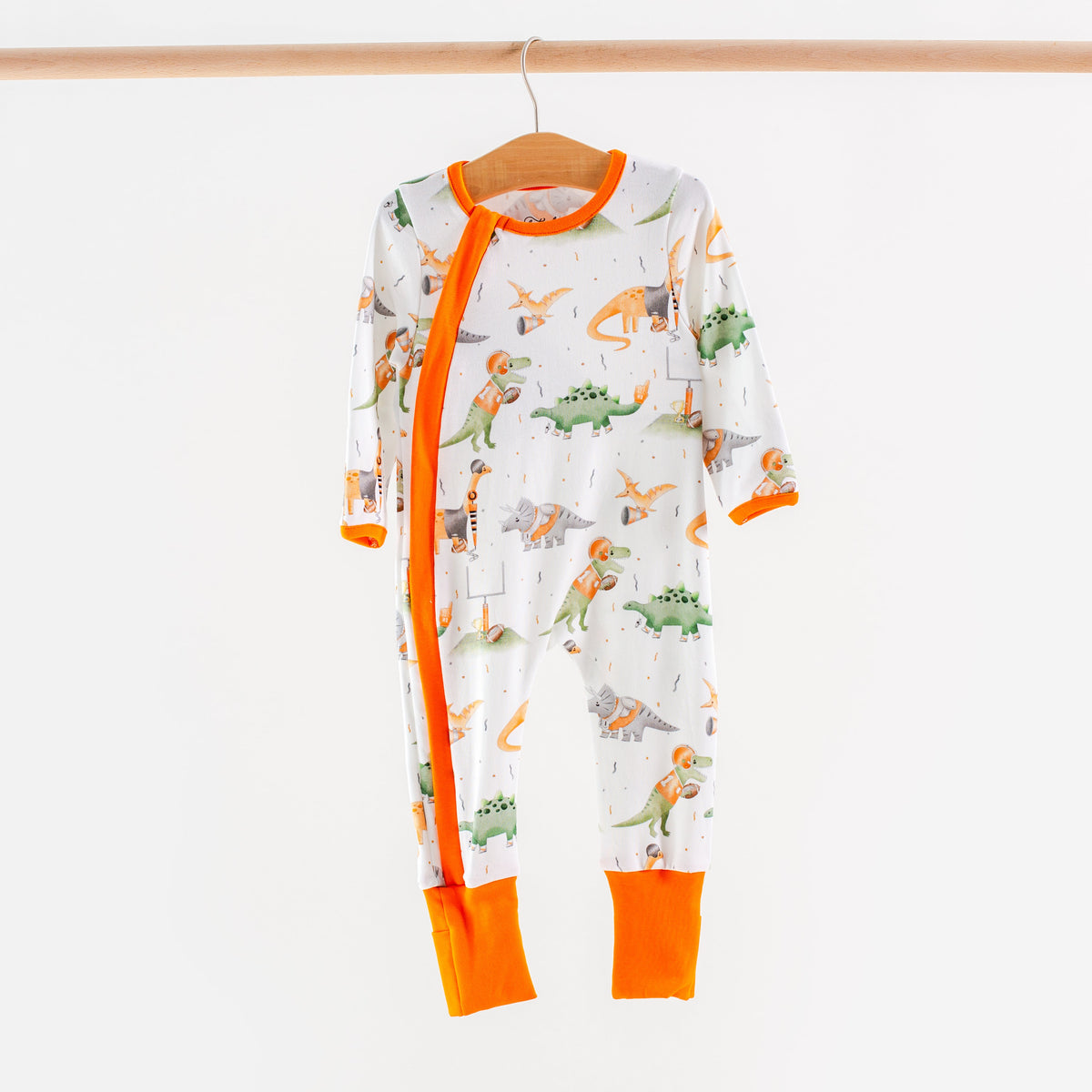 Burnt Orange Dinos All-Stars Organic Cotton Kids Pajamas