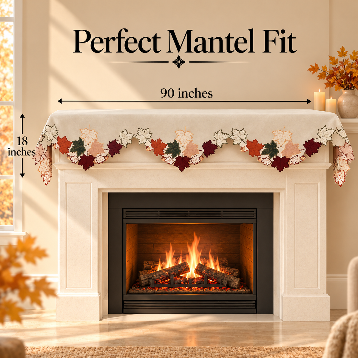 Mantel Scarf Cover | Elegant Falling Petals Lace Runner for Fireplace & Table