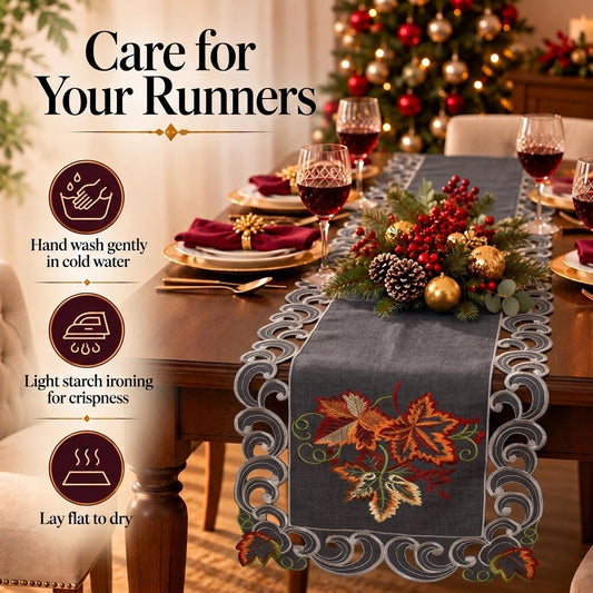 Gray Table Runner – Fleur, 14x108 Inch