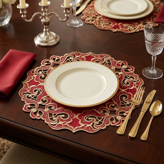 Burgundy Gold Doilies – Crimson Glow, 15 Inch