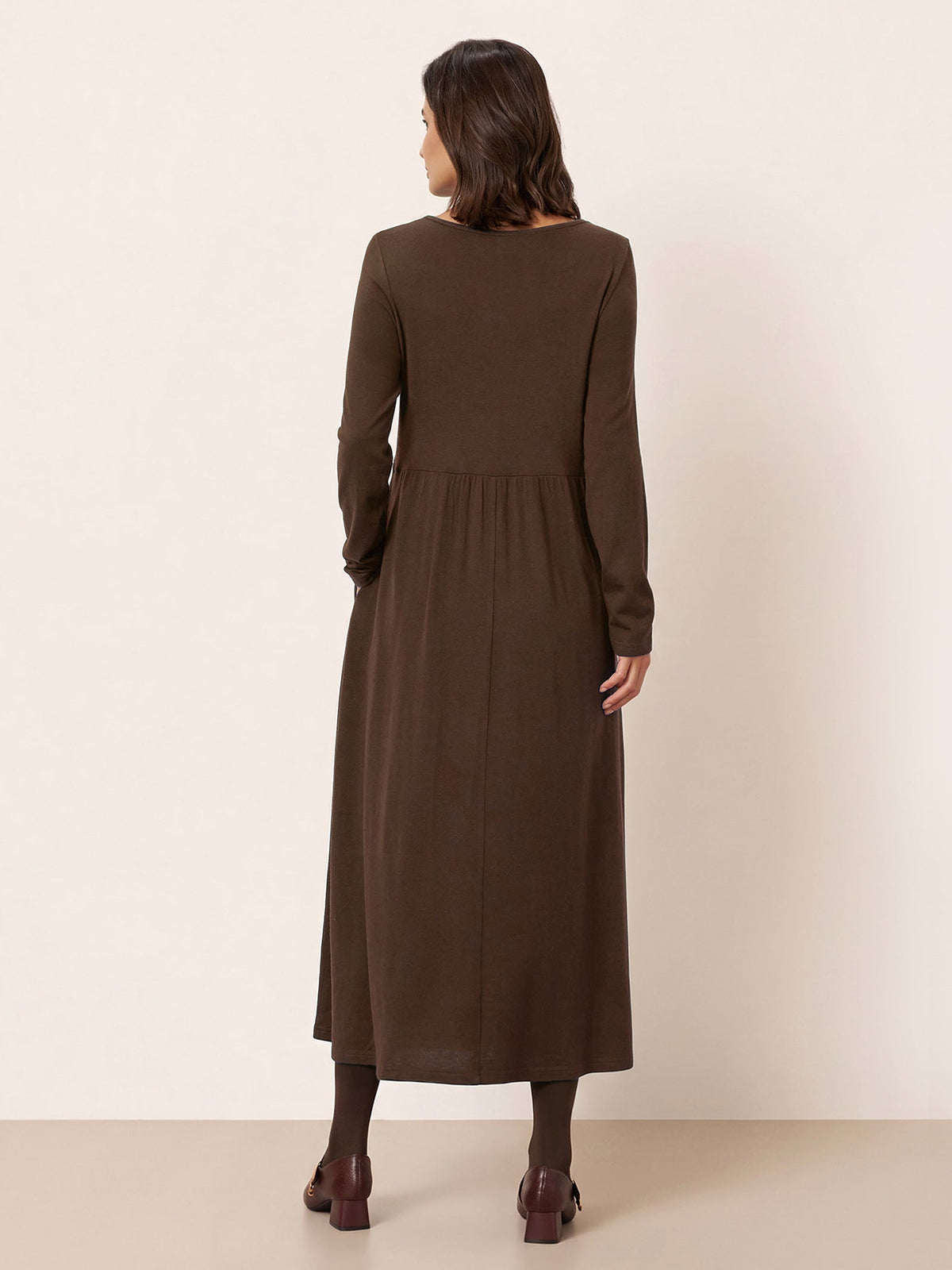 Wool Layered Neck Pleated Midi Dress BILLIE