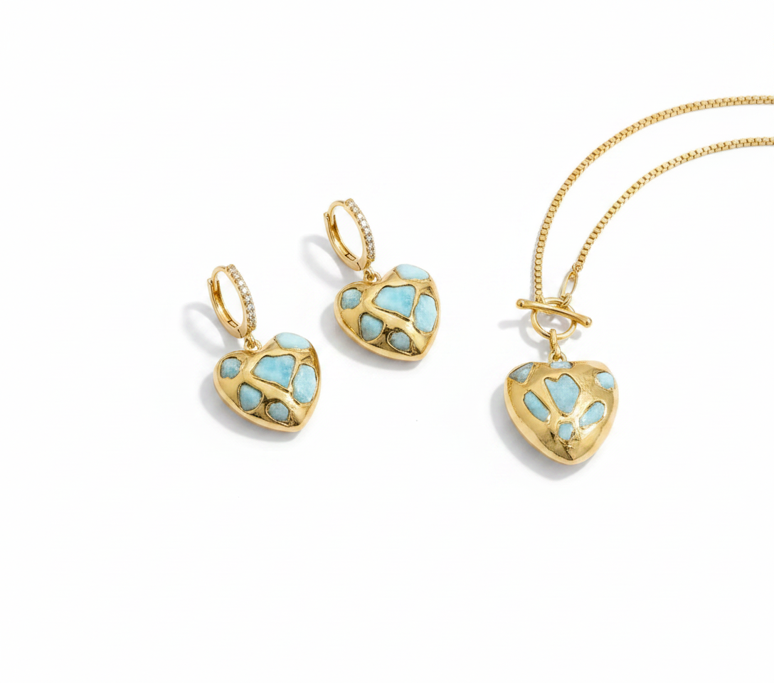 Worthy Gold Larimar Heart Drop Earrings