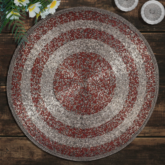 Beaded Placemats – Round Handmade Placemats with Embroidered Glass Beads | 14 Inch