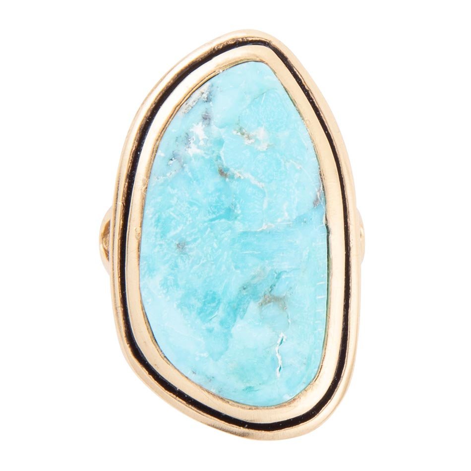 Blue Turquoise Irregular Golden Statement Ring