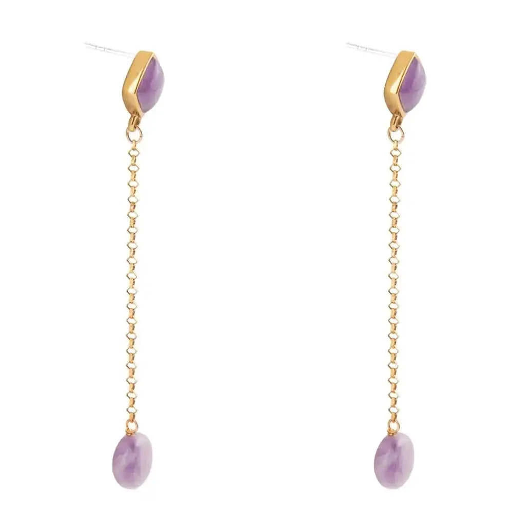 Chained Up Purple Amethyst and Golden Bronze Dangle Earrings Eco My Home Earrings Barse Jewelry ecomyhome.store United States