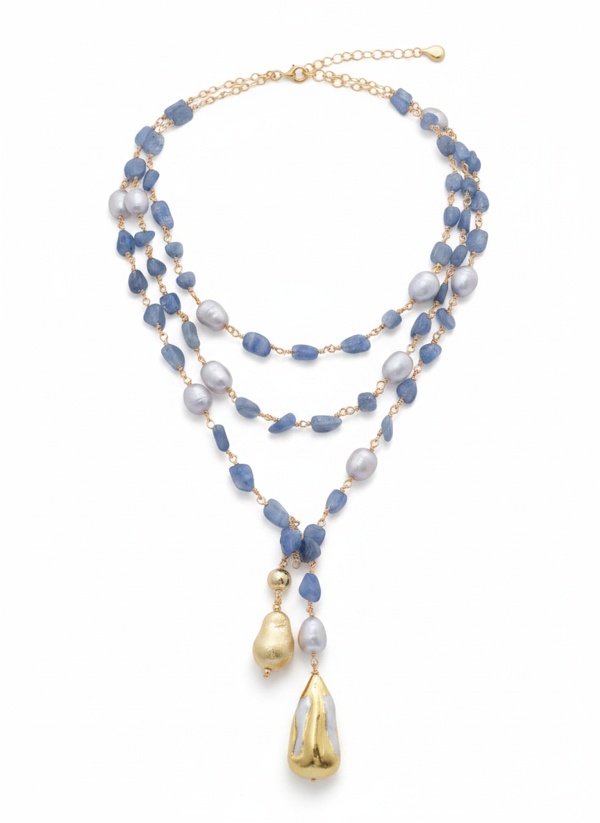 Divine Kyanite Baroque Pearl Layered Necklace