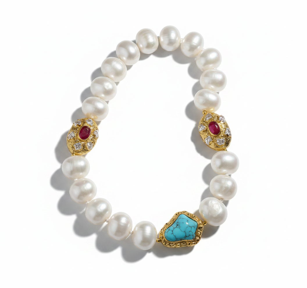 Worthy Gold-Plated Turquoise Pearl Necklace