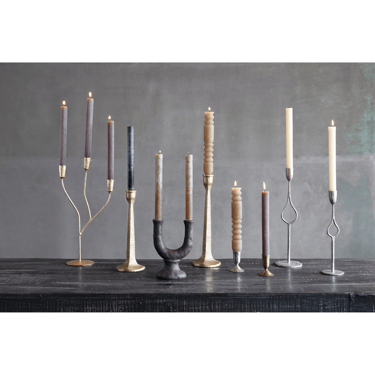Stoneware Double Taper Candle Holder in Chocolate