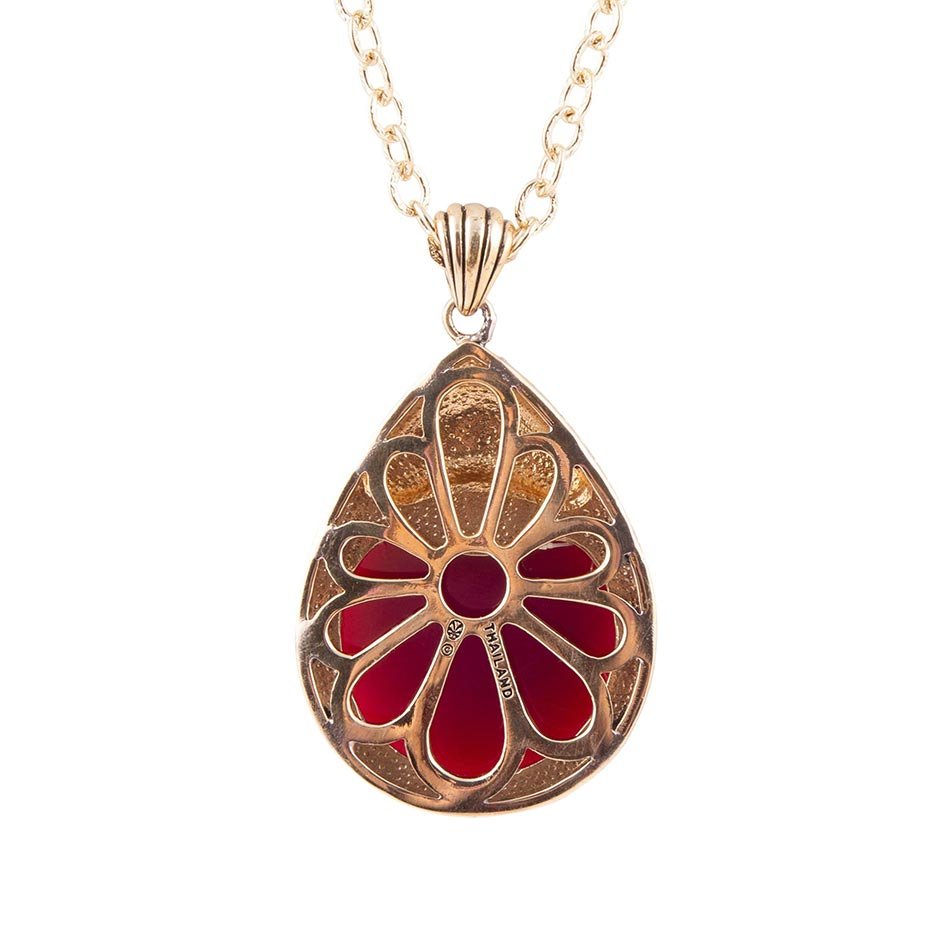 Flamenco Pink Magenta Agate Golden Pendant Necklace