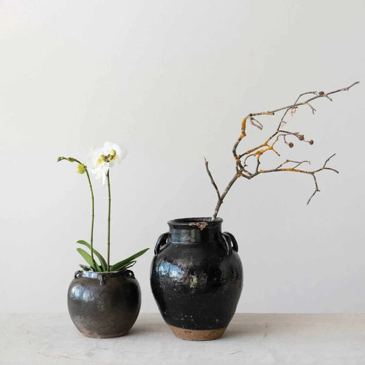 Found Black Clay Jar with Handles Eco My Home Decorative Vases White Cliff Studio ecomyhome.store United States