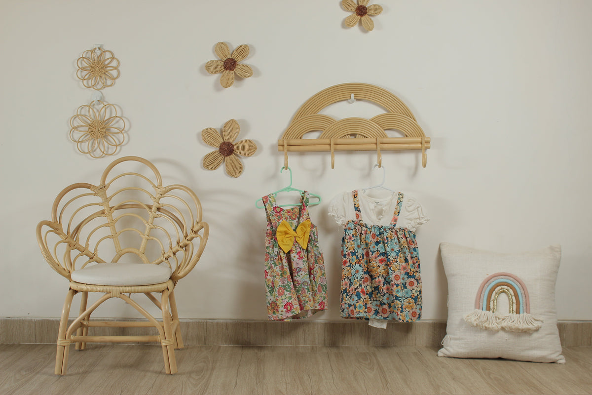 Montessori Rainbow Wall Hanger | Rattan Wall Rack | Boho Nursery Wall Hooks for Kids