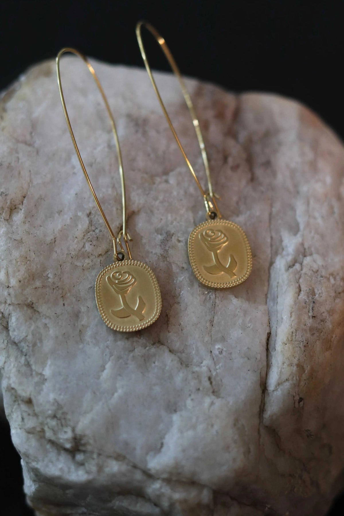 Gold Bella Rose Dangle Earrings Eco My Home cedarandcypress ecomyhome.store United States