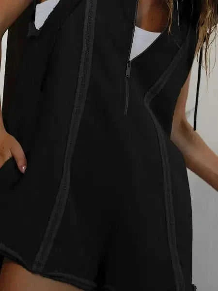 Half Zipped Hooded Sleeveless Romper Eco My Home Romper Salty Season LLC ecomyhome.store United States