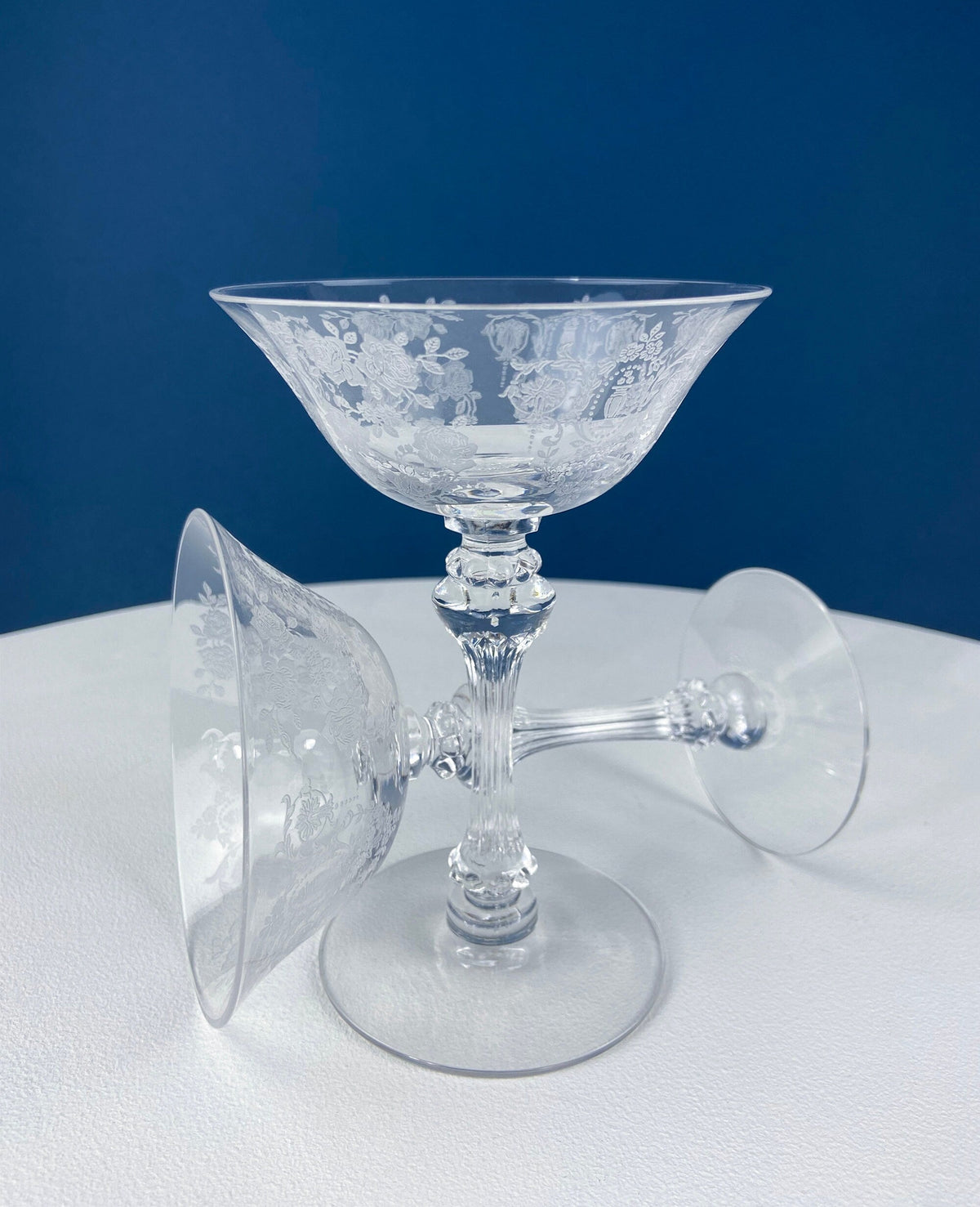 Antique Tiffin Franciscan Champagne Glasses in Cherokee Rose Pattern - Set of 6