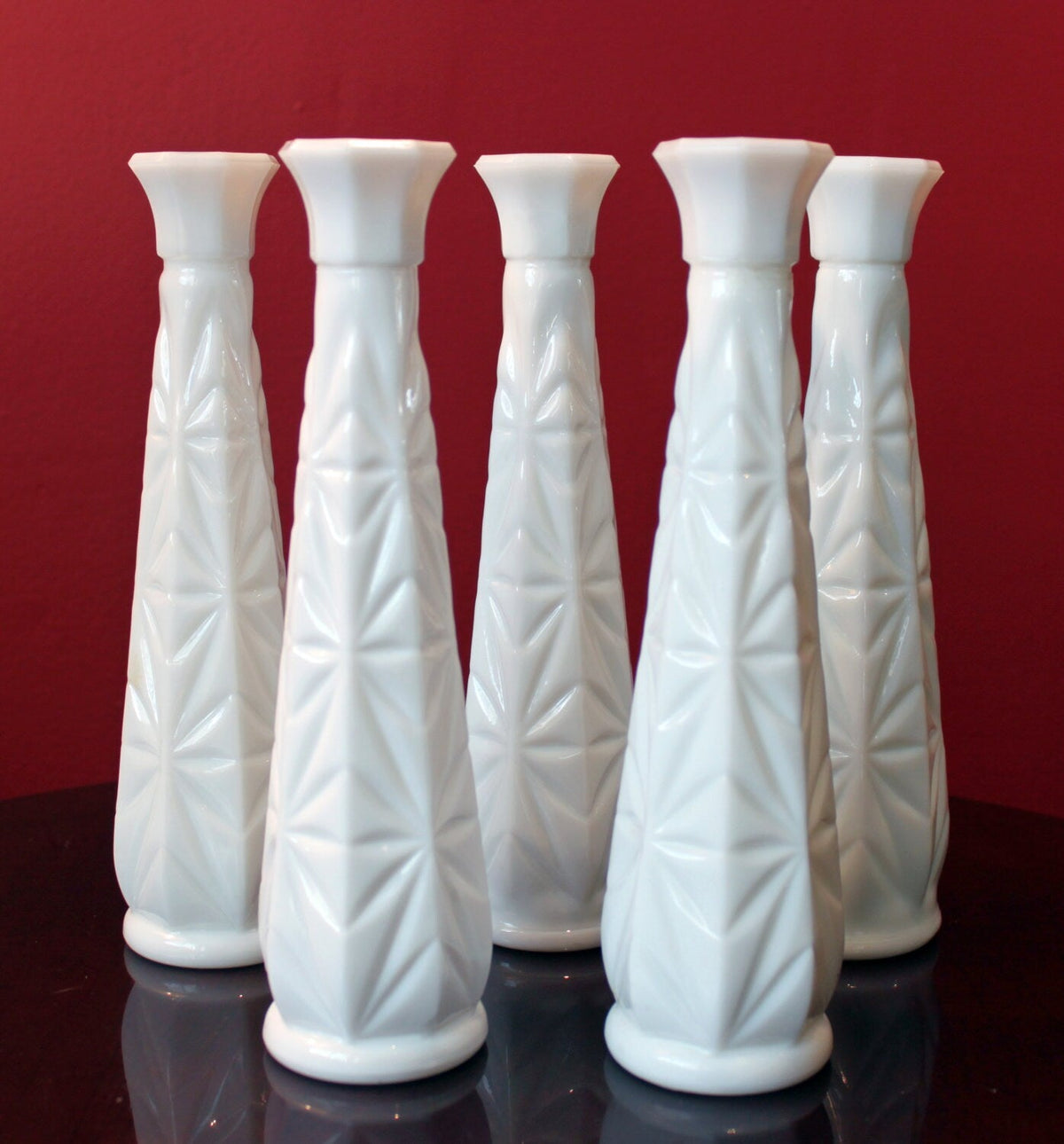 Milk Glass Vases. Collection of Three Differently Quilted & Shaped Flower Vases. Wedding Decor. Spring Celebration. White Fine Dining. Finie