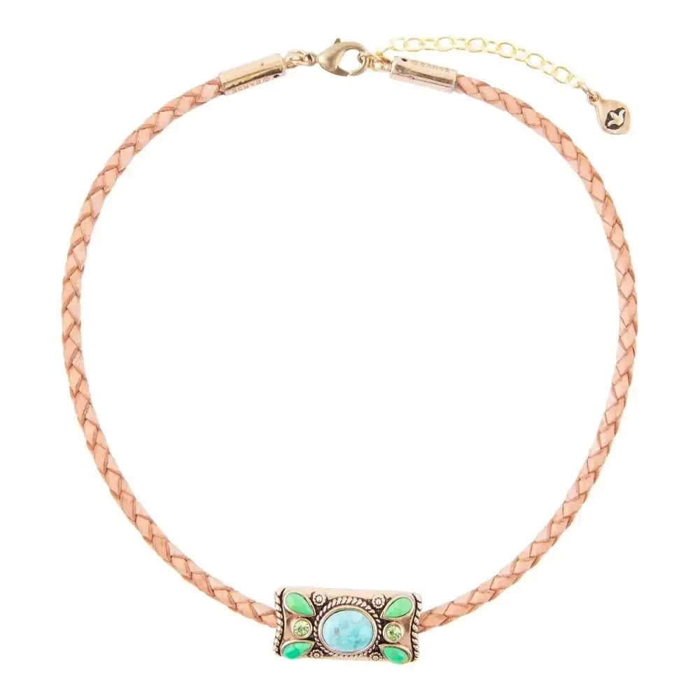 Legacy Lime Green and Blue Turquoise Braided Leather Necklace Eco My Home Necklaces Barse Jewelry ecomyhome.store United States