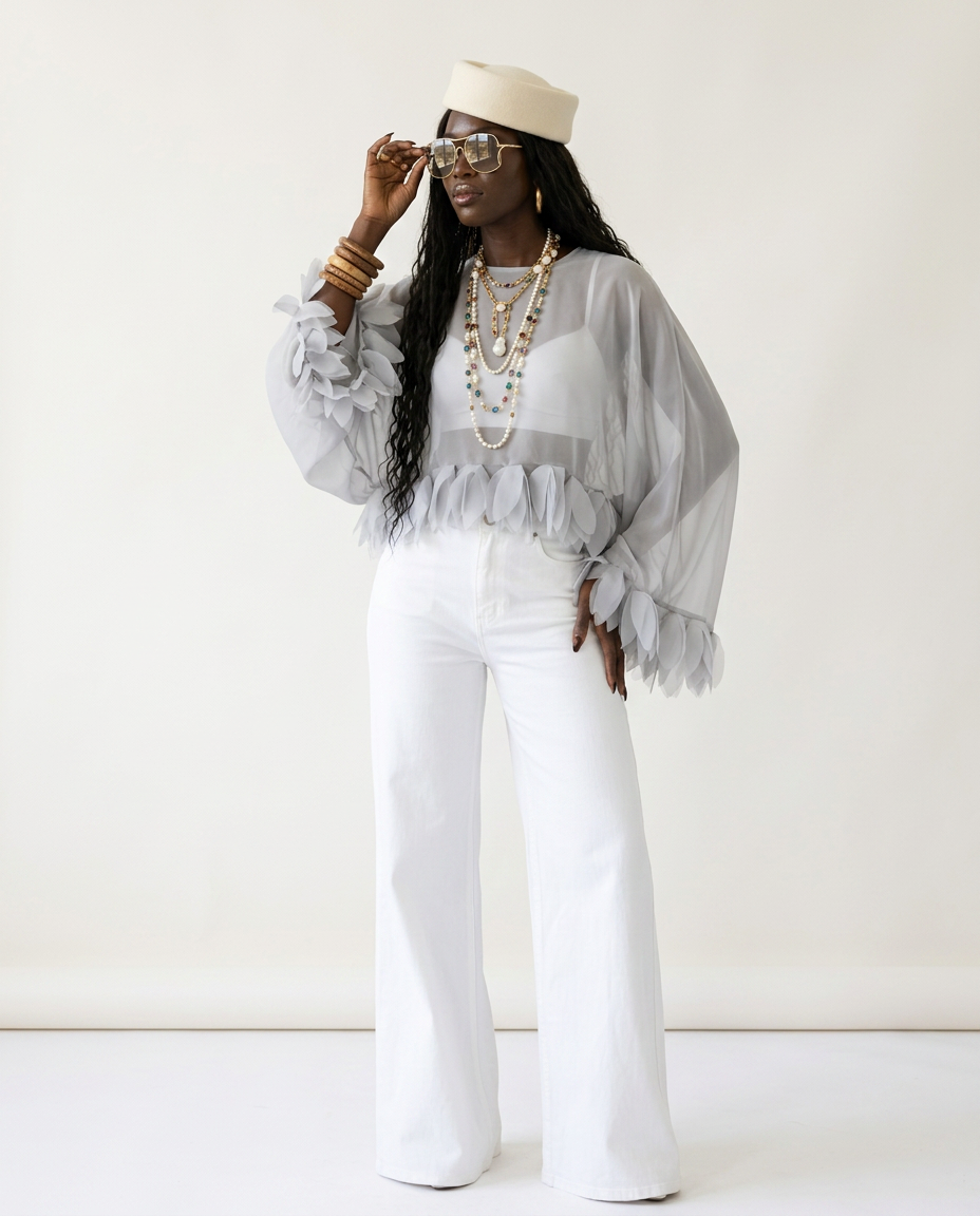 Audacious Sheer Tassel Spliced Blouse