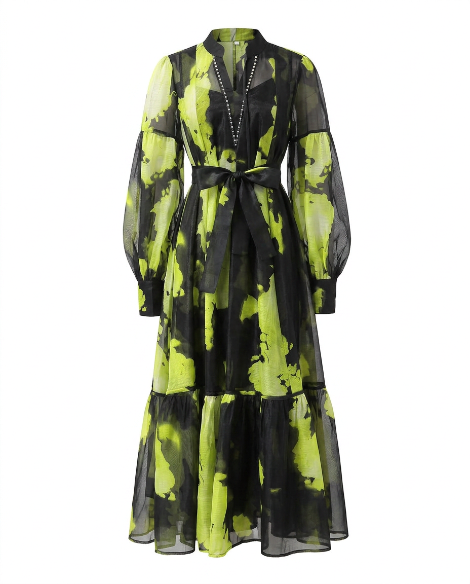 Magnetic Printed Colorblock Maxi Dress