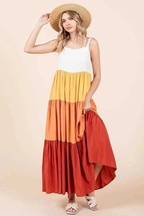 Mittoshop Color Block Maxi Dress - Tiered Pull-On Design Eco My Home Dress Salty Season LLC ecomyhome.store United States