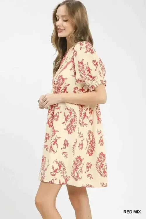 Mix Paisley Scallop Trim Dress Eco My Home dress Salty Season LLC ecomyhome.store United States