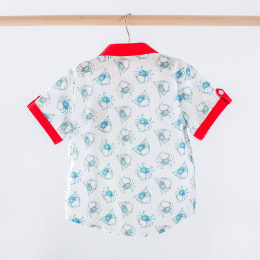 Catching Crabs Kid's Short Sleeve Collared Shirt