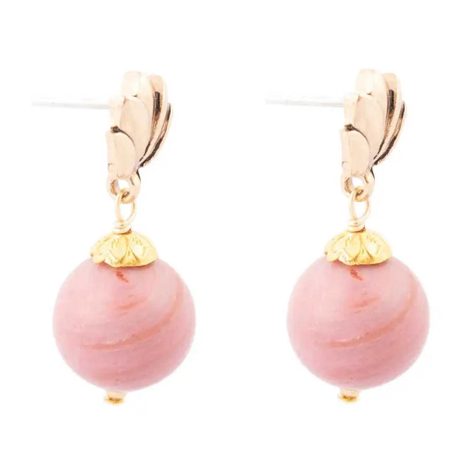 Pink Rhodonite Golden Lotus Drop Earrings Eco My Home Earrings Barse Jewelry ecomyhome.store United States