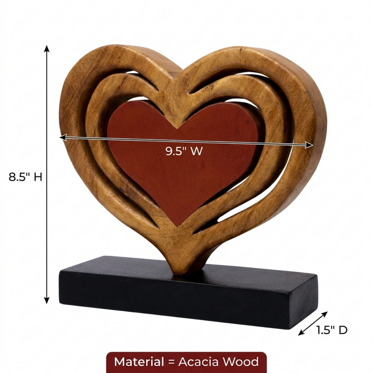 Wooden Heart Sculpture – Serene Hearts, Acacia Wood