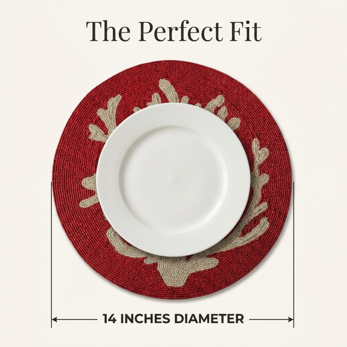 Beaded Placemats – Handmade Round Red Glass Bead Table Mats, Elegant Dining Décor 14 Inch