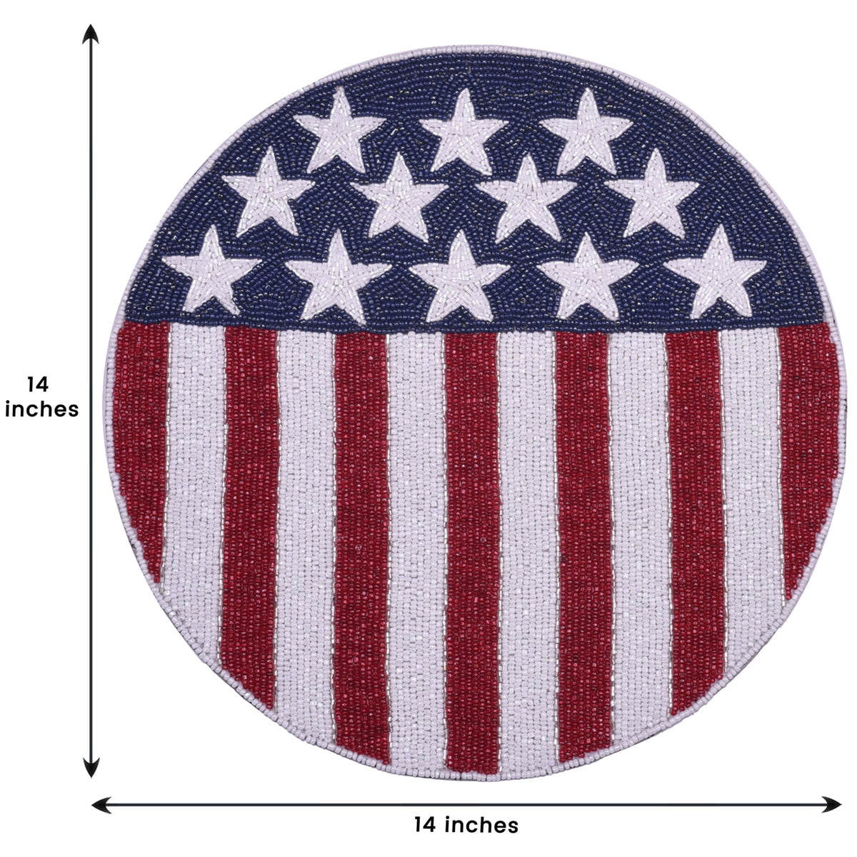 Patriotic Beaded Placemat - Round USA Flag Table Placemat with Embroidered Beadwork