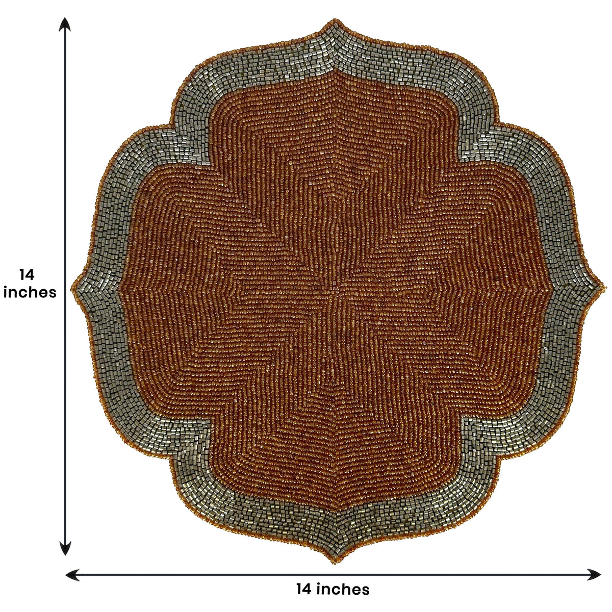 Beaded Placemats – Burnt Orange Silver Artisan Table Mats, Heat Resistant & Non Slip