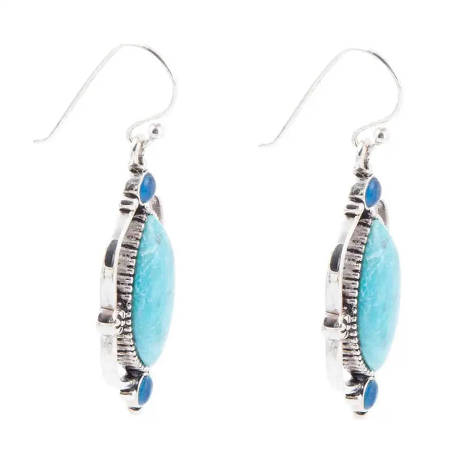 Regal Blue Turquoise and Apatite Sterling Silver Drop Earrings Eco My Home Earrings Barse Jewelry ecomyhome.store United States