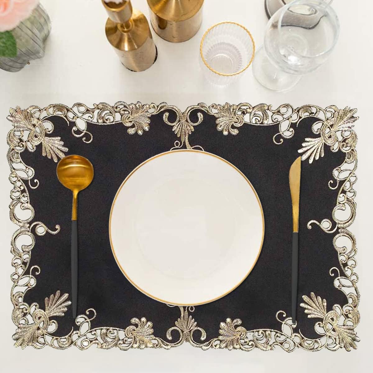 Black Gold Placemats – Chantelle, 12x18 Inch