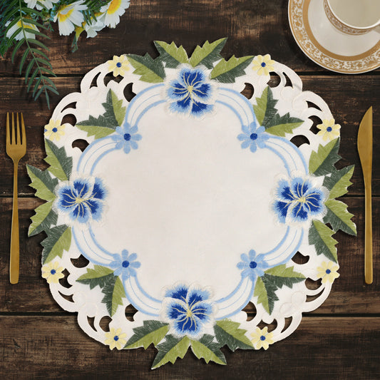 Linen Round Placemats – Embroidered Doilies, Lace & European Embroidery, 15 Inch